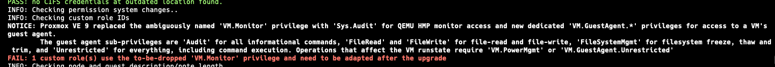 pve8to9 role change warning